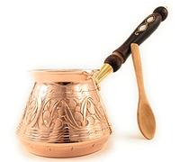 ACI Series Grande cafetière turque en cuivre massif gravé turc, grec, arabe avec poignée en bois, cafetière pour cuisinière, Jazzve, Cezve, Ibrik, Briki, Café Turco
