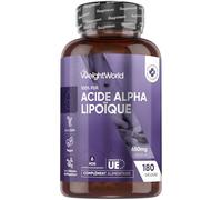 Acide Alpha-Lipoïque Pur ALA 650 mg sans Additifs 180 Gélules Vegan - Alpha Lipoic Acid Pur - Approvisionnement de 6 Mois - AAL sans Gluten sans OGM sans Stéarate de Magnésium - WeightWorld