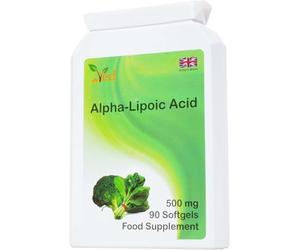 Acide alpha-lipoïque Ved | Sans OGM, sans gluten | Aide à maintenir le niveau de sucre dans le sang | 500 mg, 90 gélules (paquet de 2)