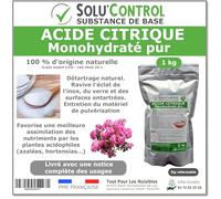 Acide citrique monohydraté pur 1 kg - 100% d'origine naturel - Nettoyer, détartrer, raviver l'inox et corriger le pH