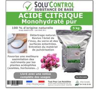 Acide citrique monohydraté pur 5 kg - 100% d'origine naturel - Nettoyer, détartrer, raviver l'inox et corriger le pH
