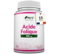 Acide Folique 400 µg - 450 Micro Comprimés Végétaliens - Cure de 15 Mois - Vitamine B9 Folate pour Femmes Enceintes - Supplément Prénatal - Fabriqué en Europe - Nu U Nutrition