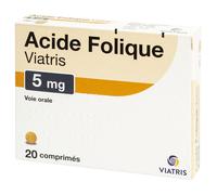 ACIDE FOLIQUE VIATRIS 5MG Comprimés Comprimé(S) 20 pc(s)
