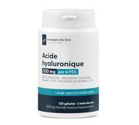Acide Hyaluronique 2 Mois de Cure - 120 Gélules Végétales - 200 mg/jour - Haut Poids Moléculaire 800 à 1 500 kDa - Pureté Supérieure à 95% - Végan - Fabriqué en France - Compagnie des Sens
