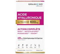 Acide Hyaluronique Ultra dosé 600 mg GRANIONS - Biotine - Hydratation intense peau - Niacinamide - Complexe Vitamine B - Anti-ride - Stimule production collagene - Vegan - Fabriqué en France