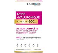 Acide Hyaluronique Ultra dosé 600 mg GRANIONS - Biotine - Hydratation intense peau - Niacinamide - Complexe Vitamine B - Anti-ride - Stimule production collagene - Vegan - Fabriqué en France
