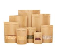 Acidea Lot de 100 sacs en papier kraft avec fenêtre mate et fermeture éclair, décoratifs, résistants à la chaleur, en Mylar recyclé, refermables, pour bricolage, aliments, collations, biscuits,