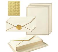 Acidea Lot de 150 pièces de papeterie avec bordure dorée, enveloppes de luxe à bordure dorée, papier à lettre autocollant, papier à lettre et enveloppes pour anniversaire, mariage, invitation, lettres