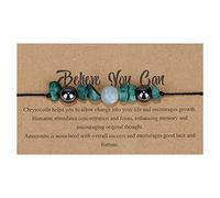Acier Choix Naturelle Bleu En Anneaux Bracelet de perles de naturelle corde tressée à la main Bracelet tissé en bijoux cadeaux pour femmes filles Mamie Messages 2 Pour Rhodonite (B, One Size)