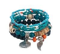 Acier En Aimanté Bracelet Anneaux Bracelets de perles empilables pour hommes et femmes Bracelet multicouche extensible Ensemble de bijoux multicolores Cadeau De Naturelle Mamie Bracelets (A, One Size)