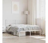 Acier enduit de poudre robuste Classique intemporel 140x190 cm Blanc | Cadre de lit métal 140x190 avec tête de lit blanche, sommier renforcé sans matelas, structure robuste chambre moderne