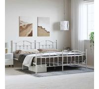 Acier enduit de poudre robuste design classique intemporel 193x203 cm Blanc | Cadre de lit métal robuste 193x203 cm sans matelas, pied de lit blanc, sommier à lattes inclus, structure renforcée pour