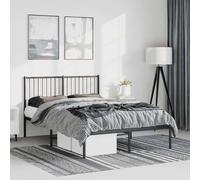 Acier enduit de poudre robuste Élégant intemporel 135x190cm Noir | Cadre de lit métal 135x190cm sans matelas avec tête de lit noir robuste pour chambre adulte sommier réglable
