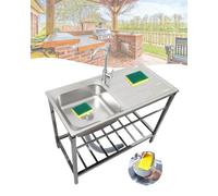 Acier Inox Évier Sur Pieds De Cuisine avec Robinet, Évier Utilitaire, Commercial Autoportant Pour Garage/Restaurant/Buanderie, Facile à Nettoyer (75x40xH75cm)