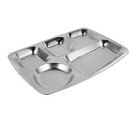 Acier Inoxydable Assiette Compartimentée à Cinq Compartiments, Argenté | Plateau-repas Réutilisable, Facile à Nettoyer et Empilable, pour Cafétérias et Camping, Format Multi-compartiments