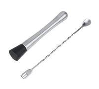 Acier Inoxydable Cocktail Muddler Bar Cuillère à Mélange Twist Double Extrémité Barware Ensemble pour Barmen Home Professionnel Durable Argent Noir 20.5cm 26cm 2PCS