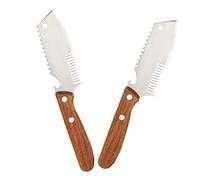 Acier Inoxydable Coupe-oignons avec Manche Bois Verts 2 Pièces | Large Ouverture, Lame Dentelée et Peigne Intégré, Cuisine Maison, Chefs et Seniors, Beige