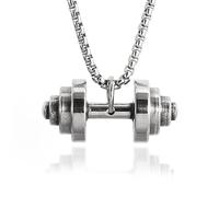 Acier inoxydable Croix Haltère Pendentif Gym Barre Musculation Haltérophilie Équipement Collier Hommes et Femmes Sports Bijoux