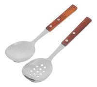 Acier Inoxydable Cuillère Manche Bois Ajourée de Service | Buffet Cuisine, Prise Confortable, Usage Polyvalent, Style Élégant, Coloris Argenté, Accessoire Pratique