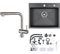 Acier inoxydable cuisine évier encastré 55 × 45 CM + brossé haute pression extensible robinet de cuisine