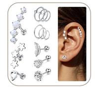 Acier Inoxydable CZ Boucles oreilles Cartige Tragus Helix Cartige Stud Ear Piercing Jewelry 12 Pièces Argent KIT DE PIERCING