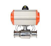 Acier inoxydable de type 304 virole bride robinet à tournant sphérique 19mm tri avec le cylindre double effet