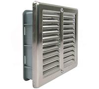 Acier inoxydable DIN 1.403 Grille de ventilation Météo Protection lamelles 150 x 150 mm, 200 x 200 mm, 250 x 250 mm insufflation Grille d'aspiration Garage Cuisine Salle de bain Hotte murale Air Inox 1810 avec moustiquaire et matériel de montage, 150 x 150
