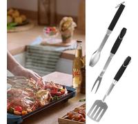 Acier Inoxydable & Ensemble Barbecue | 3 Pièces & Kit Accessoires | Spatule De Cuisson Pro Et Pinces À Steak Longues pour Grillades Plancha Et Barbecue À Gaz Charbon, Ustensiles De Cuisine De Jardin