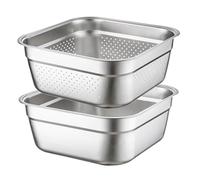 Acier Inoxydable Ensemble Bassine et Passoire Argenté 23cm | Panier de Drainage Multifonction, Lavage des Fruits et Légumes, Mélange, Égouttage de L’eau, Gain de Temps