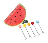 Acier Inoxydable Ensemble de Fourchettes à Fruits | Support Céramique Forme Pastèque, Base Incluse, Rouge, Léger et Réutilisable, pour Pique-niques