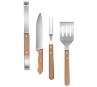 Acier Inoxydable Ensemble D'ustensiles à Manche Bois pour Barbecue | Kit Outils pour Barbecue, Spatule, Fourchette et Pinces, Usage Camping Rv, Finition Polie Lisse