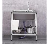 Acier Inoxydable Évier Cuisine 1 Compartment Avec Égouttoir, Pour Garage, Restaurant, Cuisine, Buanderie, Intérieur-Extérieur (Color : Hot and Cold,)