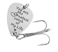 Acier Inoxydable Hameçon Triple Créatif Argenté pour Pêche Extérieure | Motif Gravé You Are My Greatest Catch Of My Life, Poids Adapté, Présent Père, Attire Divers Poissons