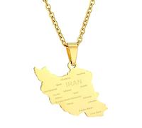 Acier Inoxydable Iran Carte Pendentif Collier Féminins Filles Hommes Bijoux De Mode Argent/Or Couleur Patriotisme Country Couloir Iran Carte Pendentif Collier Couple Ethnique Personnalité