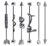 Acier Inoxydable Piercing à Barre Industrielle 6 Pièces pour Cartilage | Style Punk Argenté, pour Concerts et Clubs, Ensemble Mixte pour Plusieurs Tenues