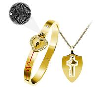 Acier inoxydable plaqué or 100 langues I love you Heartbeat bracelet coeur bracelet et bouclier clé pendentif collier y953 (or)