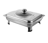 Acier Inoxydable Plateau de Service Buffet avec Couvercle Rectangulaire | Bords Arrondis, Base Antidérapante, Couvercle Transparent Visible, Usage Cantine Cuisine Professionnelle