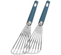 Acier Inoxydable Spatule à Poisson Bleu 2 Pièces | Poignée PP Trou Suspendre, Conception Ajourée, pour Barbecue et Service Cuisine