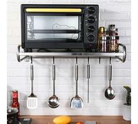Acier inoxydable Support pour micro-ondes Étagère de cuisine Étagère pour micro-ondes Stand Rack de rangement mural avec 6 crochets