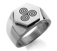 Acier Inoxydable Triskele Celtique Triskelion Triple Spirale Bague polie de Style Motard à Sommet Plat et crête hexagonale, Taille 58