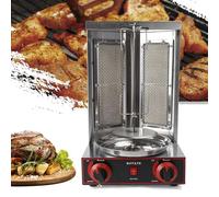 Acier Inoxydable Vertical Machine, À Gaz Gril De Table Avec 2 BrûLeurs,Grill Pour Kebab, Rotatif Interrupteur RéGlage 3000 W(Silver)