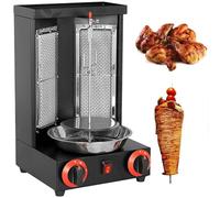 Acier Inoxydable Vertical Machine, À Gaz Gril De Table Avec 2 BrûLeurs,Grill Pour Kebab, Rotatif Interrupteur RéGlage 3000 W(Black)