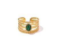 Acier Inoxydable Vintage Malachite Pierre Naturelle Anneau Ouvert 18K Plaqué Or Bijoux Tendance pour Femmes Personnalité Bague Créative