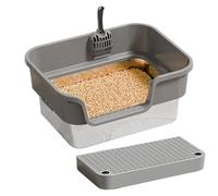 Acier - Receveur De Toilette En Métal, 43x33x20cm, Gris, Bords Hauts, Bac Anti-Goutte Pour Petits Animaux, Pédale De Sable Anti-Fuite, Toilette Interne Pour Chat | Solution Pratique Pour L'hygiène Dom