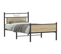 Acier robuste tête et pied de lit fonctionnels Brun 100 x 190 cm | Cadre de lit sans matelas chêne sonoma 100x190 cm sommier à lattes métal plateforme avec tête de rangement sous lit chambre