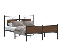 Acier robuste tête et pied de lit fonctionnels Brun 140x190 cm | Cadre de lit en mÃ©tal avec tÃªte de chÃªne marron 140x190 cm, sommier Ã lattes, espace de rangement sous le lit, solide et