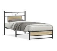 Acier Stable tête de lit Rangement Chambre Moderne Brun 80x200 cm | Cadre de lit sans matelas chêne somona 80x200 cm, sommier à lattes inclus, tête de intégrée, espace de rangement sous le lit,