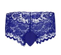 Acizi Sissy Pouch Culottes Hommes Silky Lace Bikini Briefs sous-vêtements Girly Sexy pour Hommes (Bleu, L)