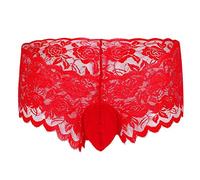 Acizi Sissy Pouch Culottes Hommes Silky Lace Bikini Briefs sous-vêtements Girly Sexy pour Hommes (Rouge, XXL)