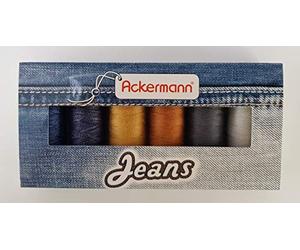 Ackermann® Kit de fil de couture de grosseur 80 pour jean - 6 x 150 m